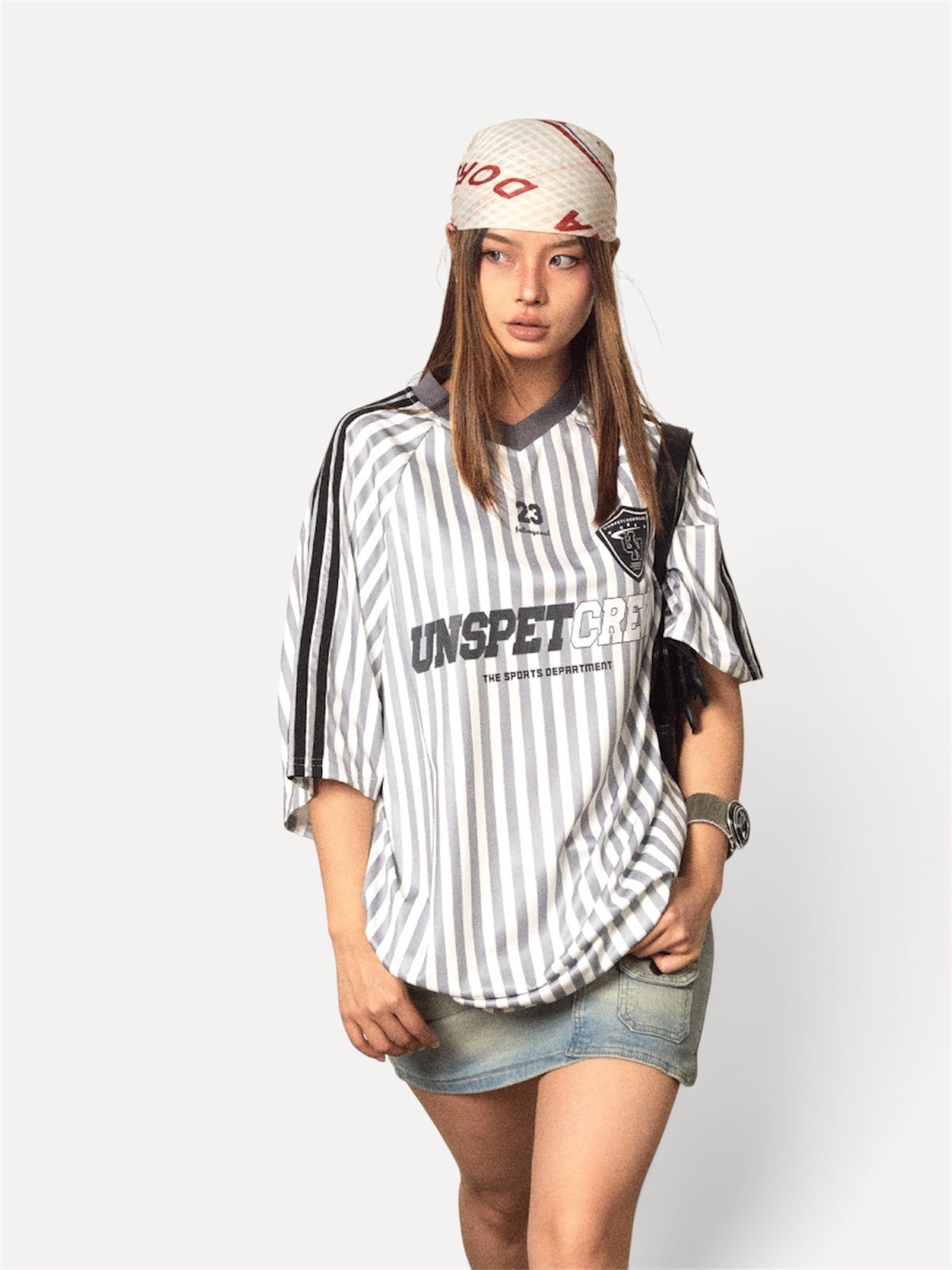 Striped Jersey Printed T-shirt Retro Contrast Color