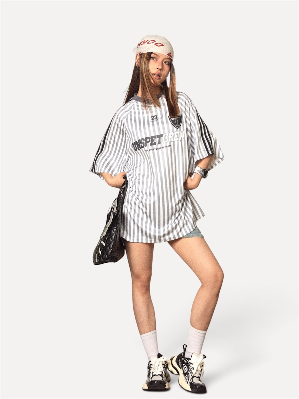 Striped Jersey Printed T-shirt Retro Contrast Color