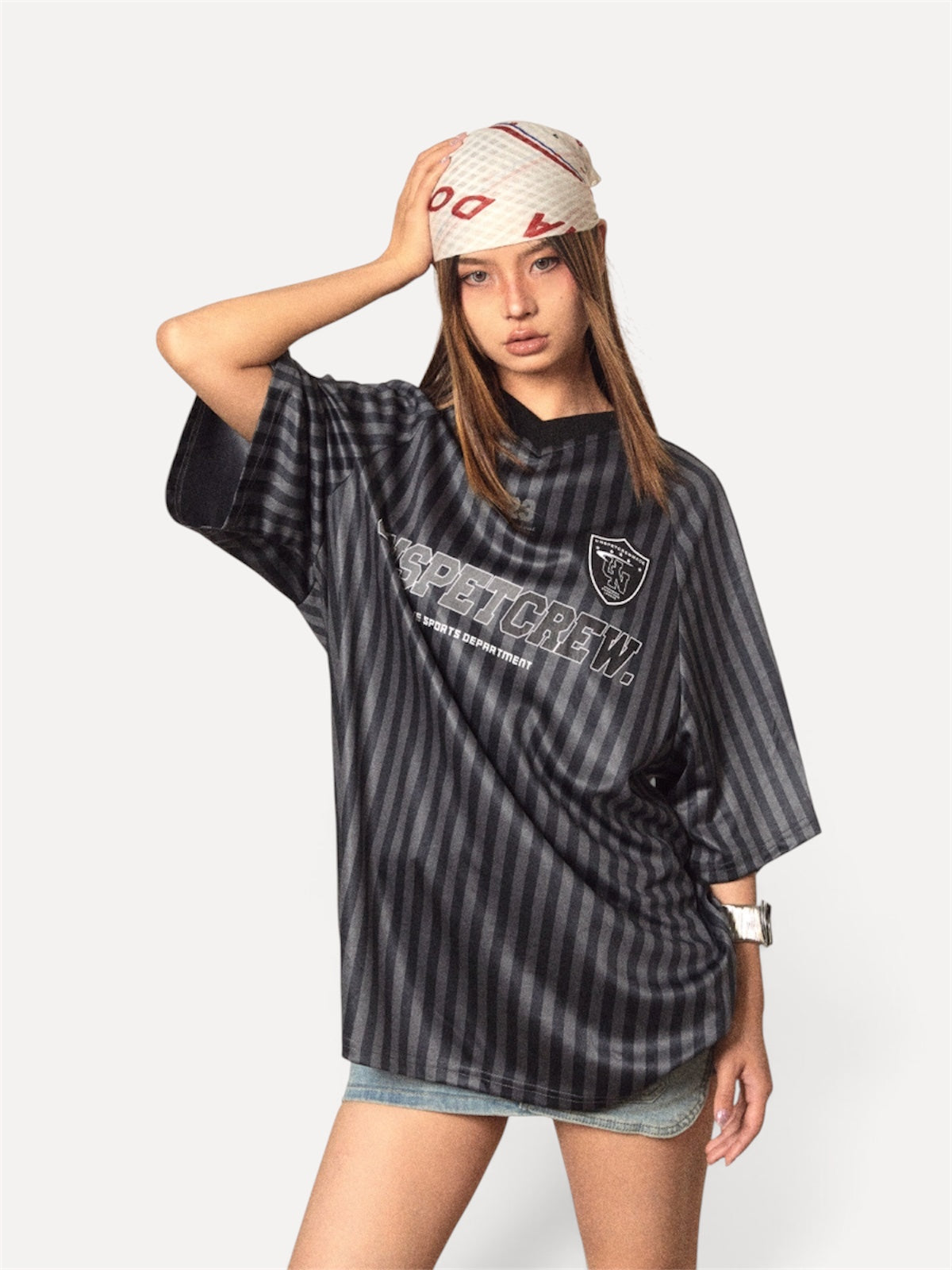Striped Jersey Printed T-shirt Retro Contrast Color