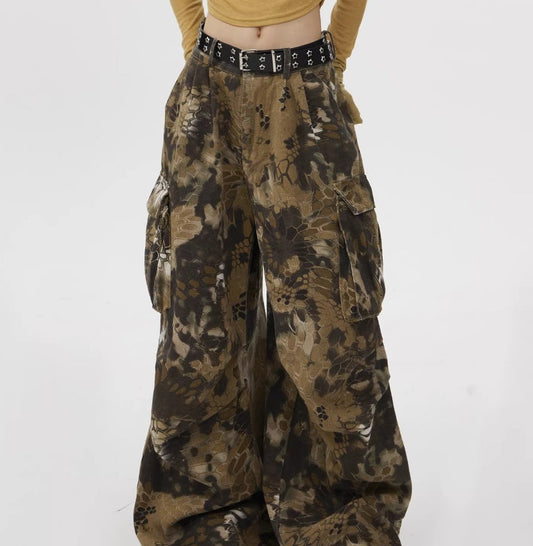 American-style Vintage Camouflage Snake-print Work Pants