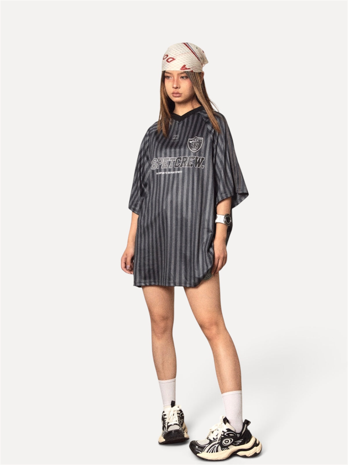 Striped Jersey Printed T-shirt Retro Contrast Color