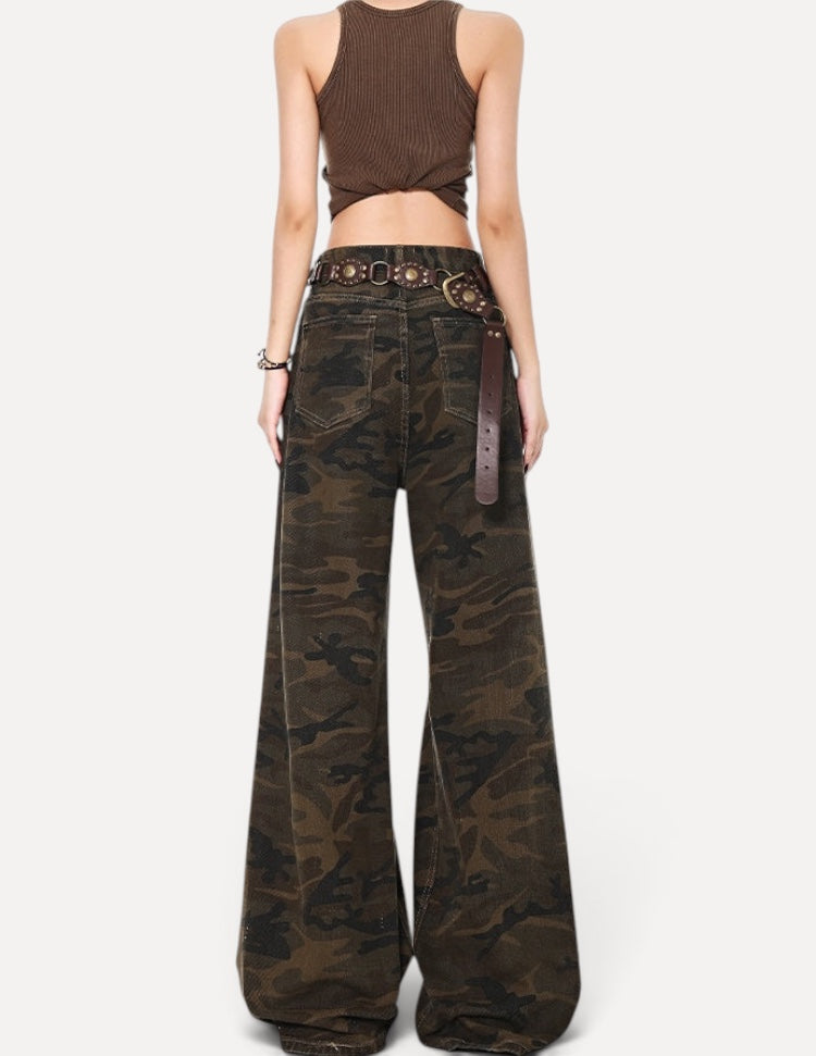 High Street Ripped Brushed Camouflage Jeans