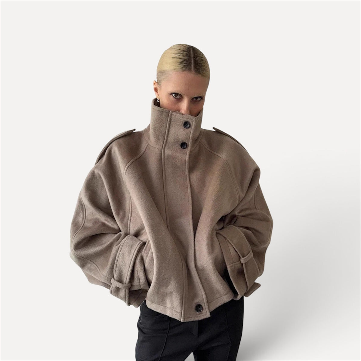 Womens Short Wool Jacket With Zipper
