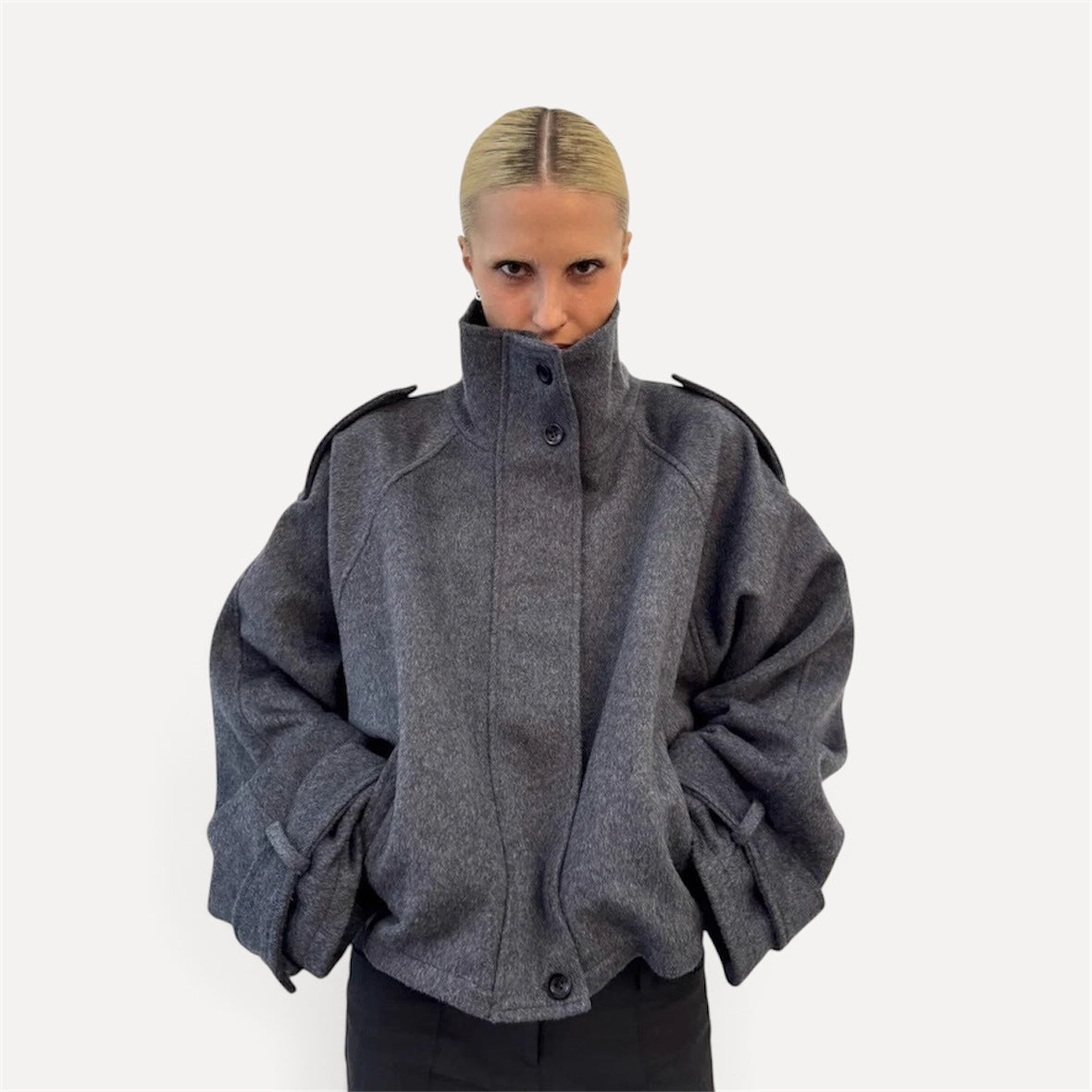 Womens Short Wool Jacket With Zipper