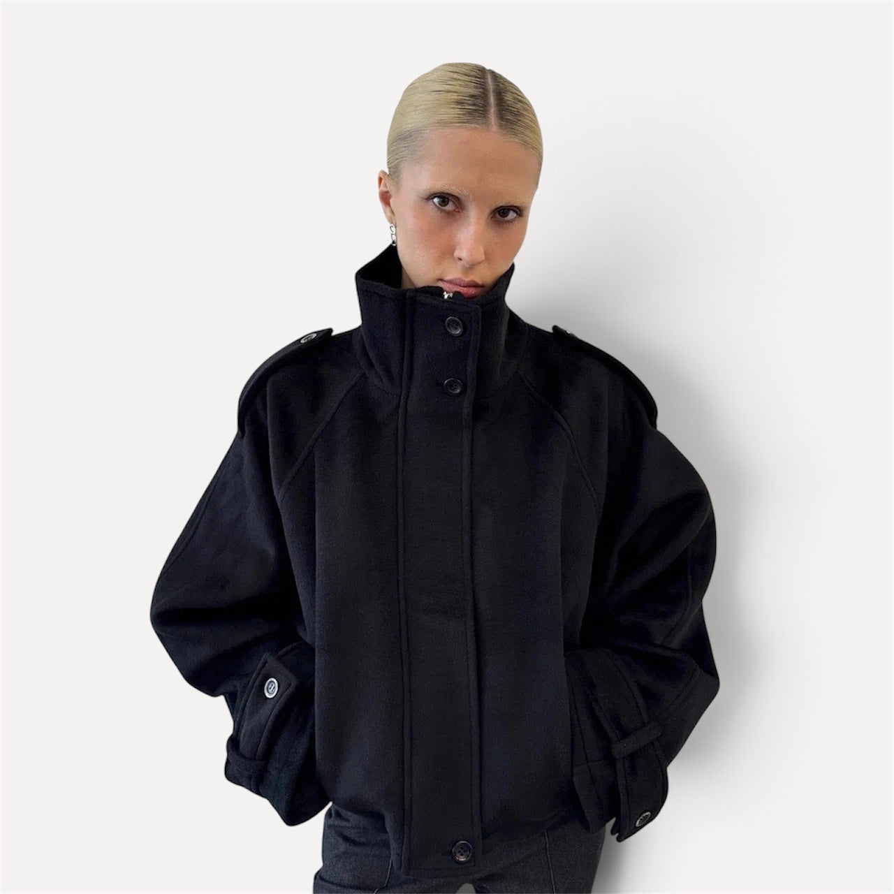 Womens Short Wool Jacket With Zipper