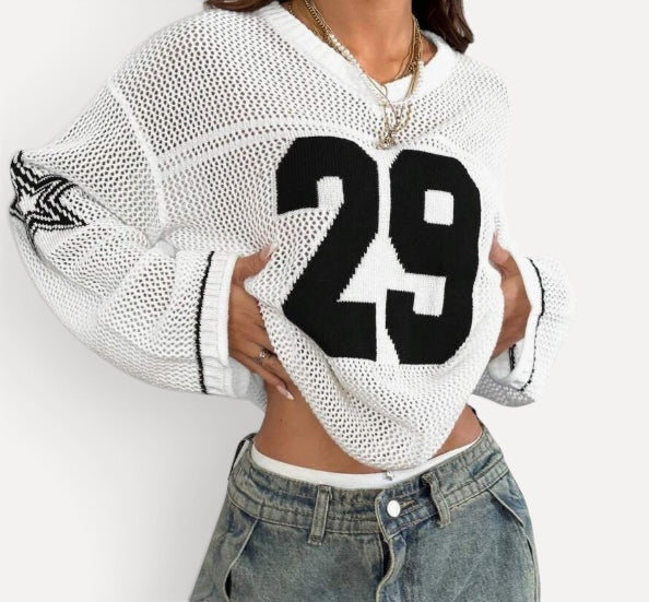 New Women's Knitted Striped Digital Print Blouse