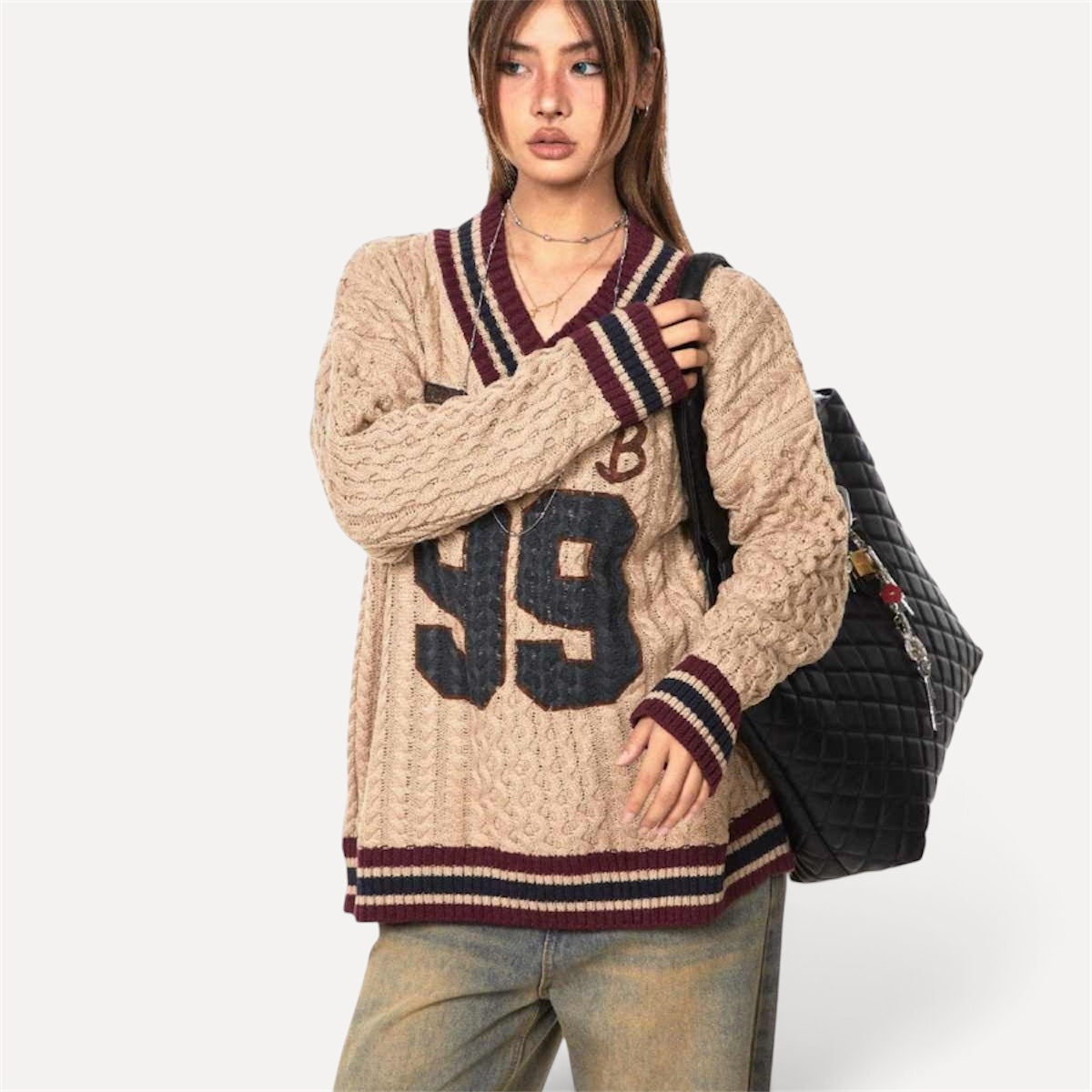 Jacquard Autumn And Winter Loose Idle Style Knitted Top