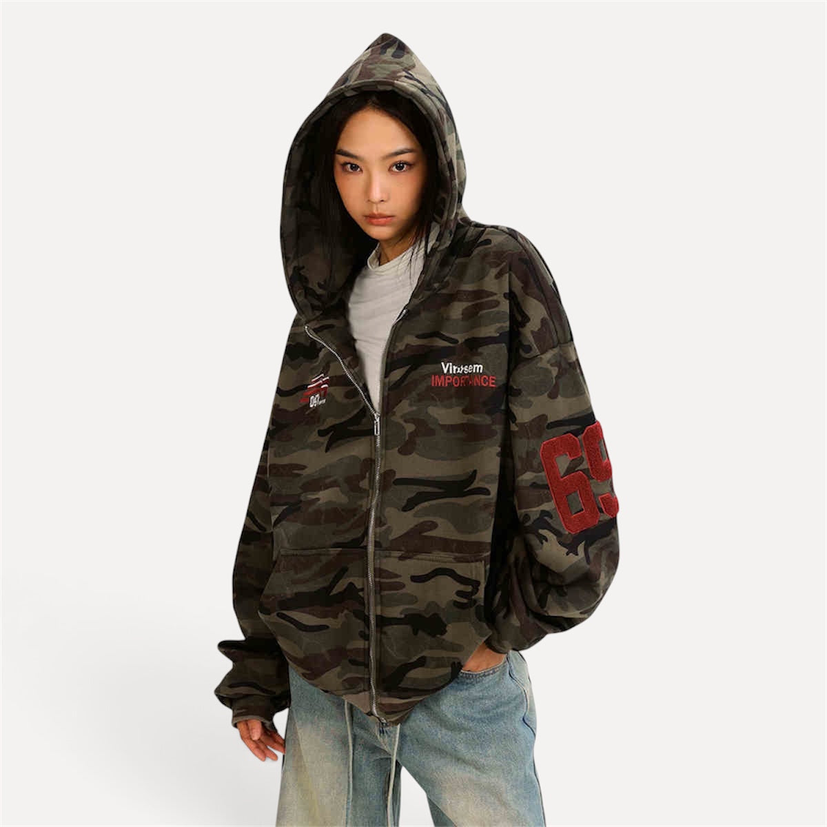 Fleece-lined Thickened Camouflage Cardigan Hoodie