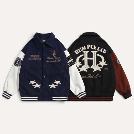 American Retro Street Trend Wool Embroidered Cardigan Baseball Jacket
