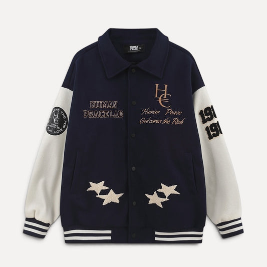 American Retro Street Trend Wool Embroidered Cardigan Baseball Jacket